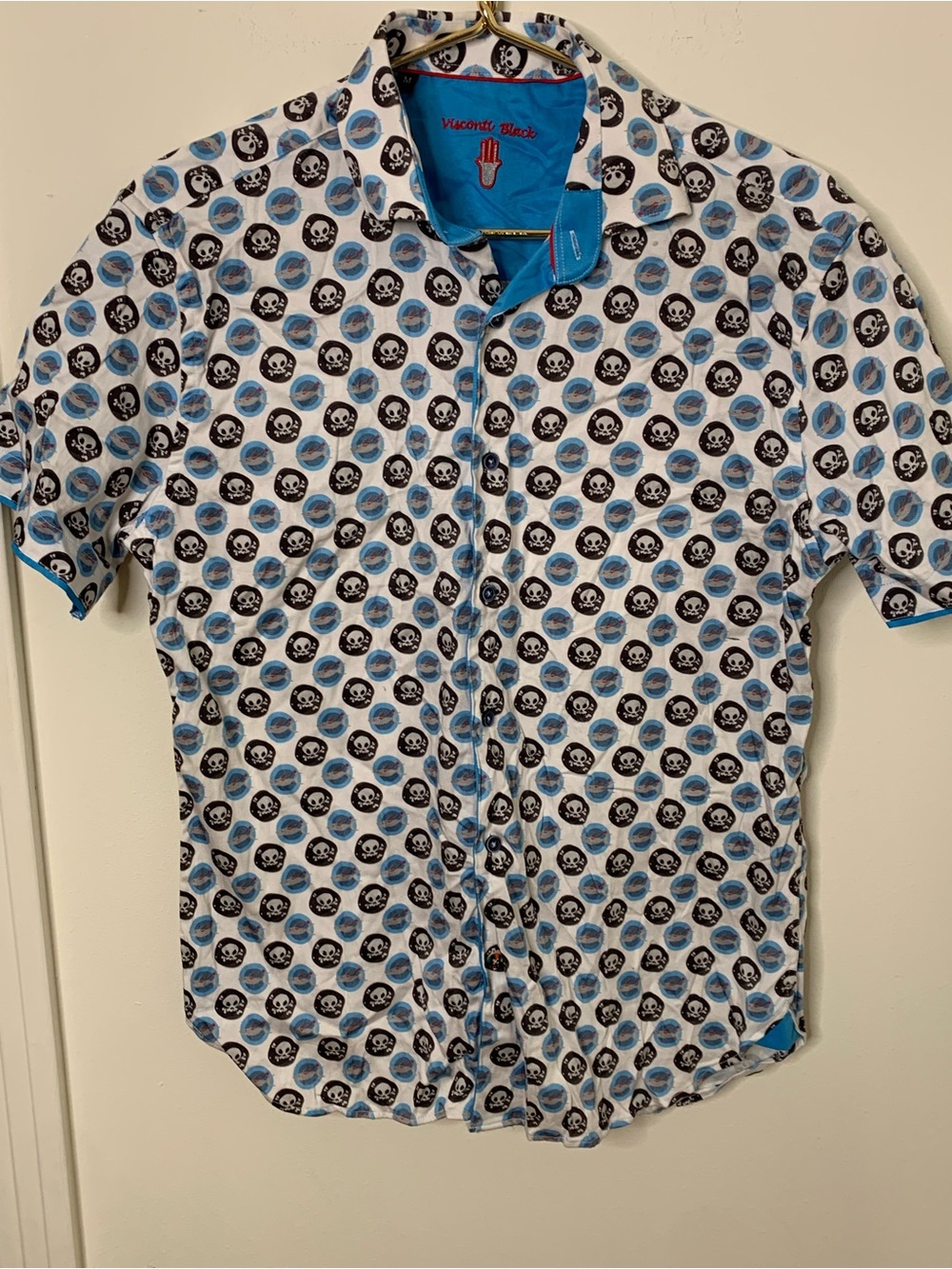 Visconti Black shirt skulls sz Medium casual button down Short Sleeve